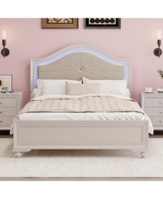 Modern Queen Wood Bed with LED Headboard, No Box Spring