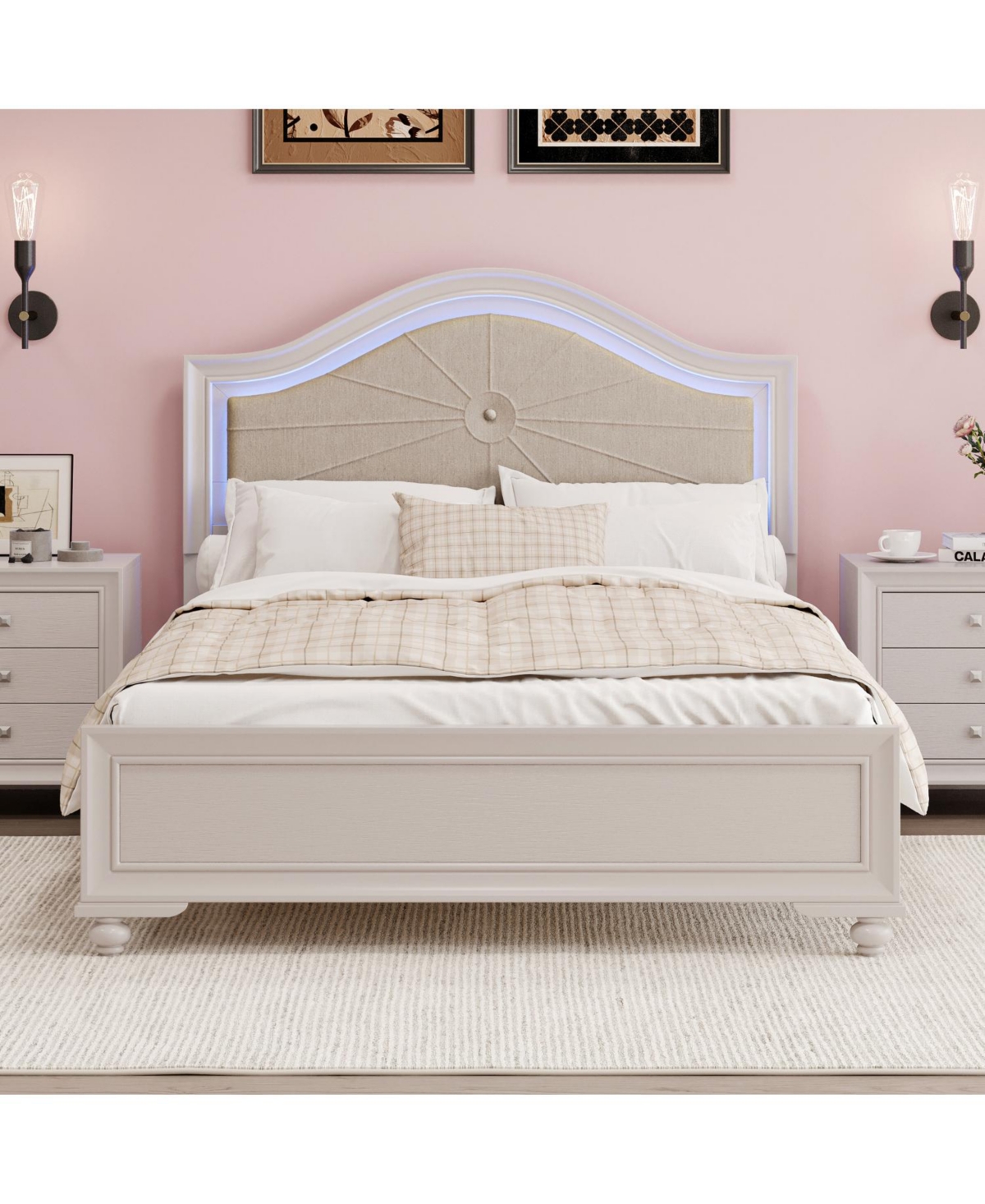 Streamdale Furniture Modern Queen Wood Bed with Led Headboard, No Box Spring