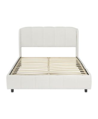 Boucle Fabric Platform Bed with Curved Headboard - Queen