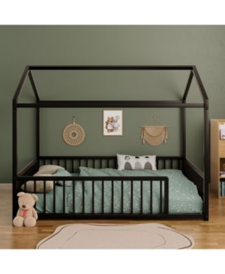 Montessori Metal House Bed Frame - Kids/Toddler, No Slats, Black