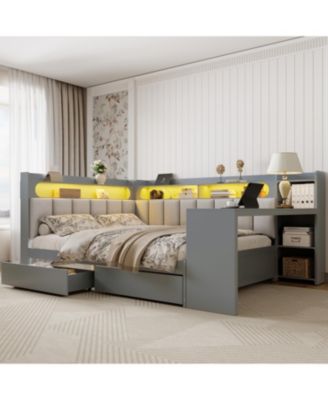 Streamdale Gray Daybed: Storage, Charging, LED, Desk, Upholstered
