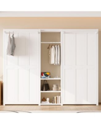 Twin Murphy Bed with Wardrobe, Shelves & Power Outlets, White
