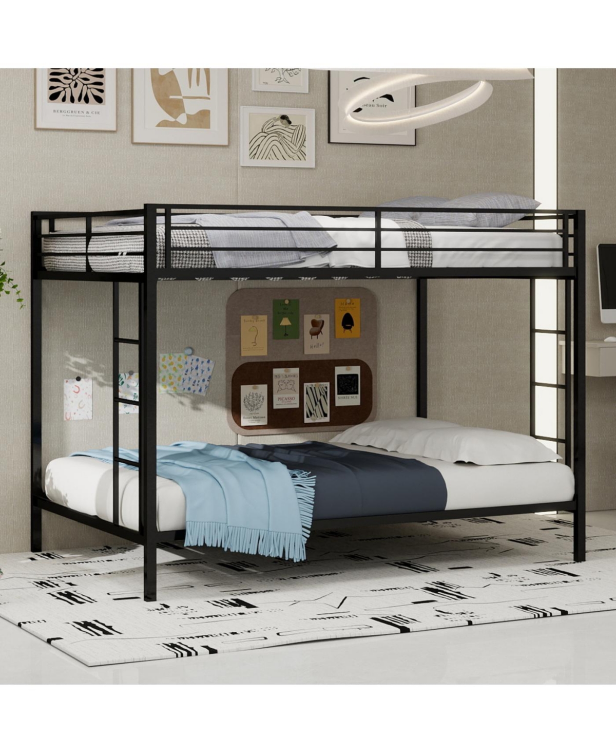 Streamdale Furniture Multi-Functional Square Tube Iron Bunk Bed, Full-Size Upper/Lower, Robust Metal Frame