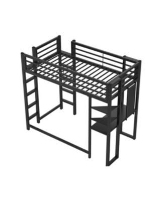 Loft Bed with Desk, Metal Twin Size Loft Bed Frame, Black Bedroom Bed Frame