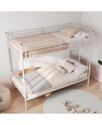 Streamdale White Twin Over Twin Metal Bunk Bed with Ladder, Storage, Noise-Free