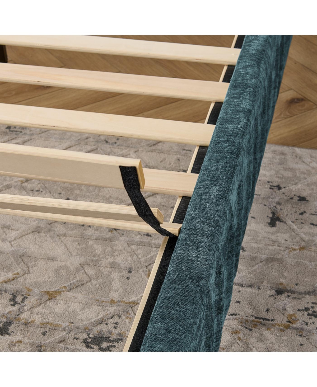 Streamdale King Size Upholstered Bed Frame with Chenille, Pleated Design, No Box Spring Needed-Blue-Green