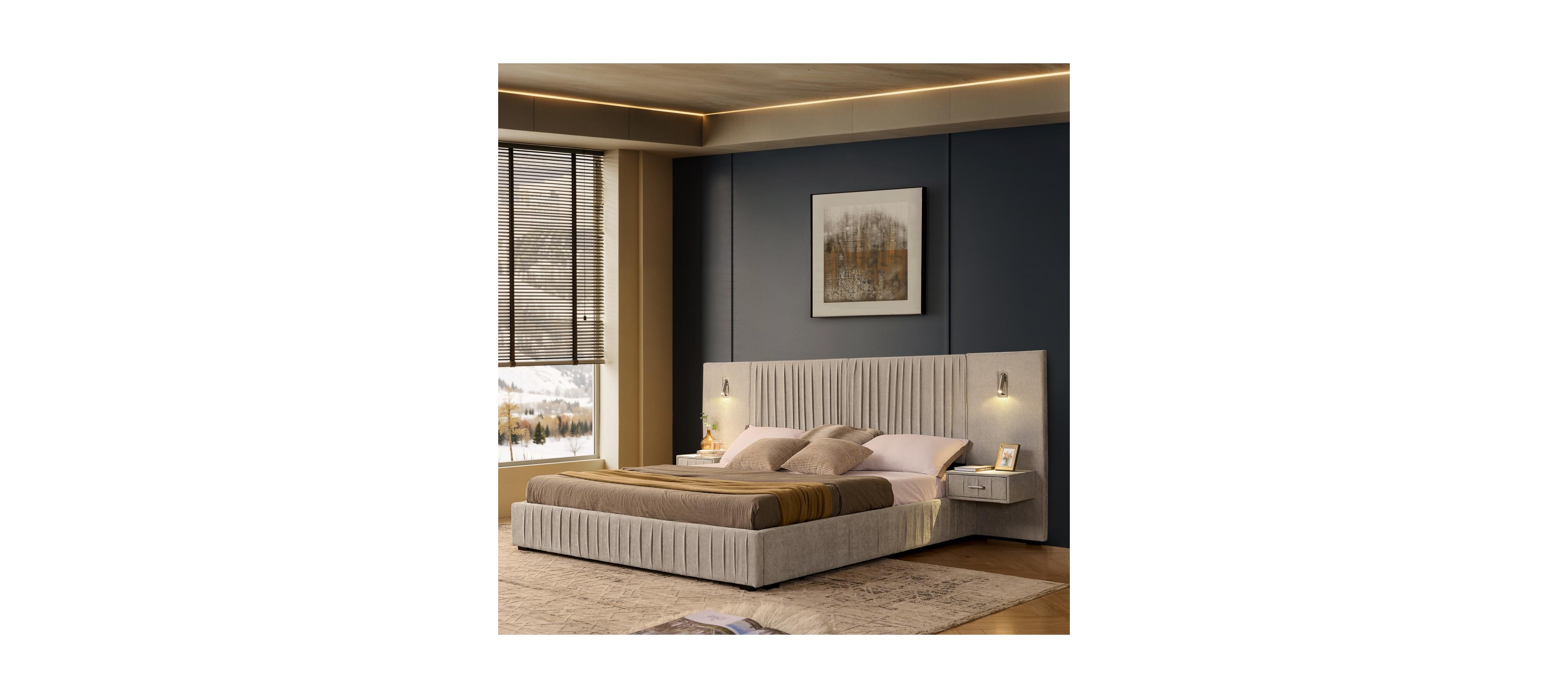 Streamdale King Size Chenille Upholstered Bed Frame with Pleated Design - Beige