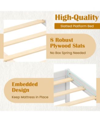 Wooden Platform Bed with 2 Rolling Storage Drawers Wood Slat Support