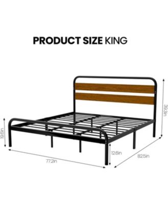 King Size Bed Frame, Heavy Duty Platform Frame with Wooden Headboard and Under-Bed Storage, Noise Free Design Mattress Foundation, Easy Assembly