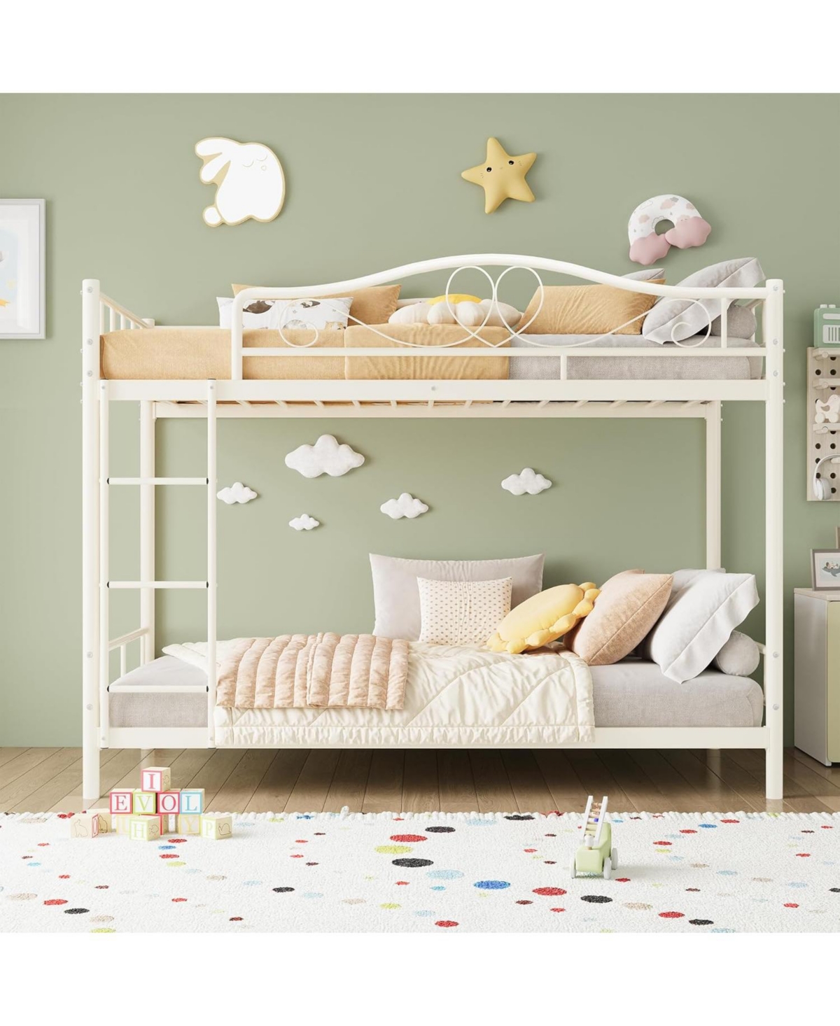 gaomon Twin Over Metal Bunk Bed with Ladder, Guardrails, 400 lbs Capacity, Space-Saving No-Noise Design