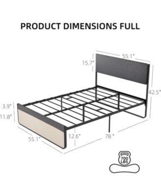 Full Size Bed Frame Modern Platform with Linen Headboard & Footboard Steel Slats Storage No Box Spring