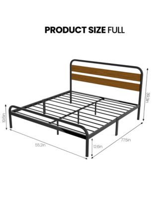 King Size Metal Platform Bed Frame with Wooden Headboard Heavy Duty Noise-Free Underbed Storage Rustic Light Brown