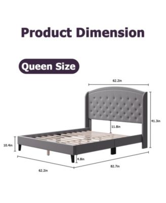 King Size Upholstered Platform Bed Frame Wingback Headboard Button Tufted Wood Slats Easy Assembly Gray