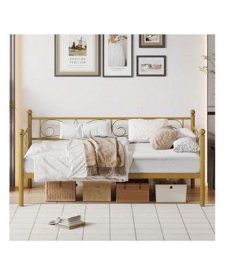 Twin Size Daybed Frame Metal Sofa Heavy Duty Metal Slats Living Room Bedroom Guest Space Saving Gold