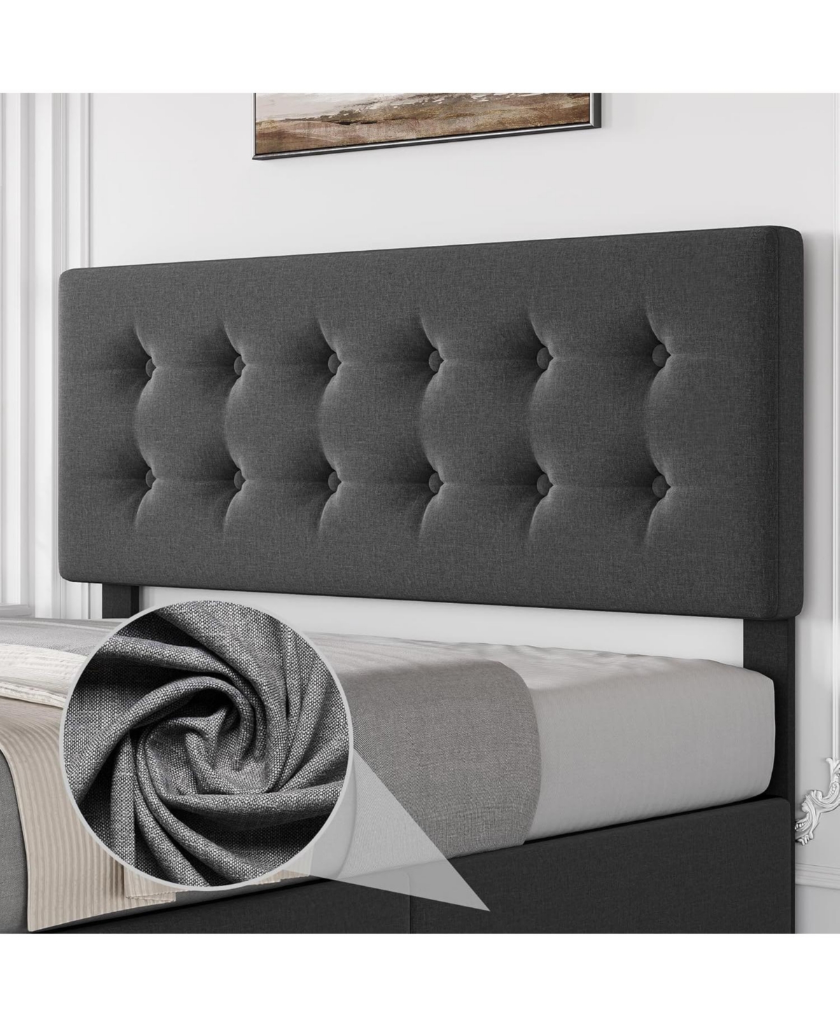 gaomon Full Size Upholstered Bed Frame with Adjustable Tufted Headboard and 4 Storage Drawers Noise-Free Design Platform Bed Frame