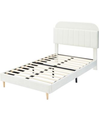 Velvet Upholstered Twin Bed Frame with Storage Headboard, Wooden Slats, Noise Free – Platform Bed for Kids Girls