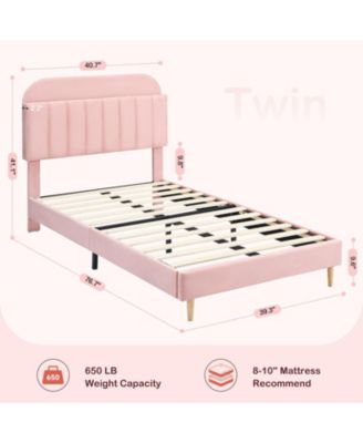 Twin Bed Frame with Storage Headboard Velvet Upholstered Platform for Girls Wooden Slats Noise Free Easy Assembly
