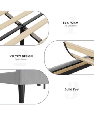 Queen Size Upholstered Bed Frame with Wingback Headboard Velvet Platform No Box Spring Needed Durable Wood Slats Light Grey