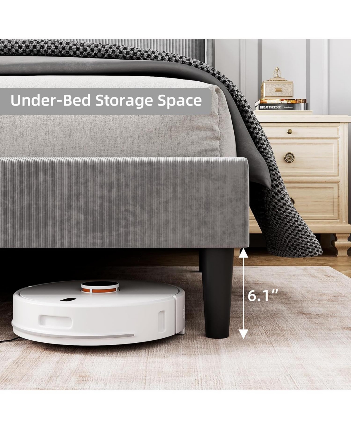 gaomon Full Size Upholstered Bed Frame Wingback Headboard Velvet Platform No Box Spring Needed Durable Wood Slats Light Grey