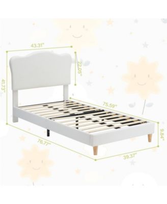 Twin Bed Frame Upholstered Platform Adjustable Headboard Wooden Slats No Box Spring Needed Beige