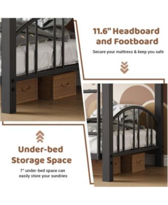 Metal Twin Over Twin Heavy Duty Bunk Bed with Safety Ladder, Arched Guardrail, Space-Saving, No Box Spring – Bunk Bed