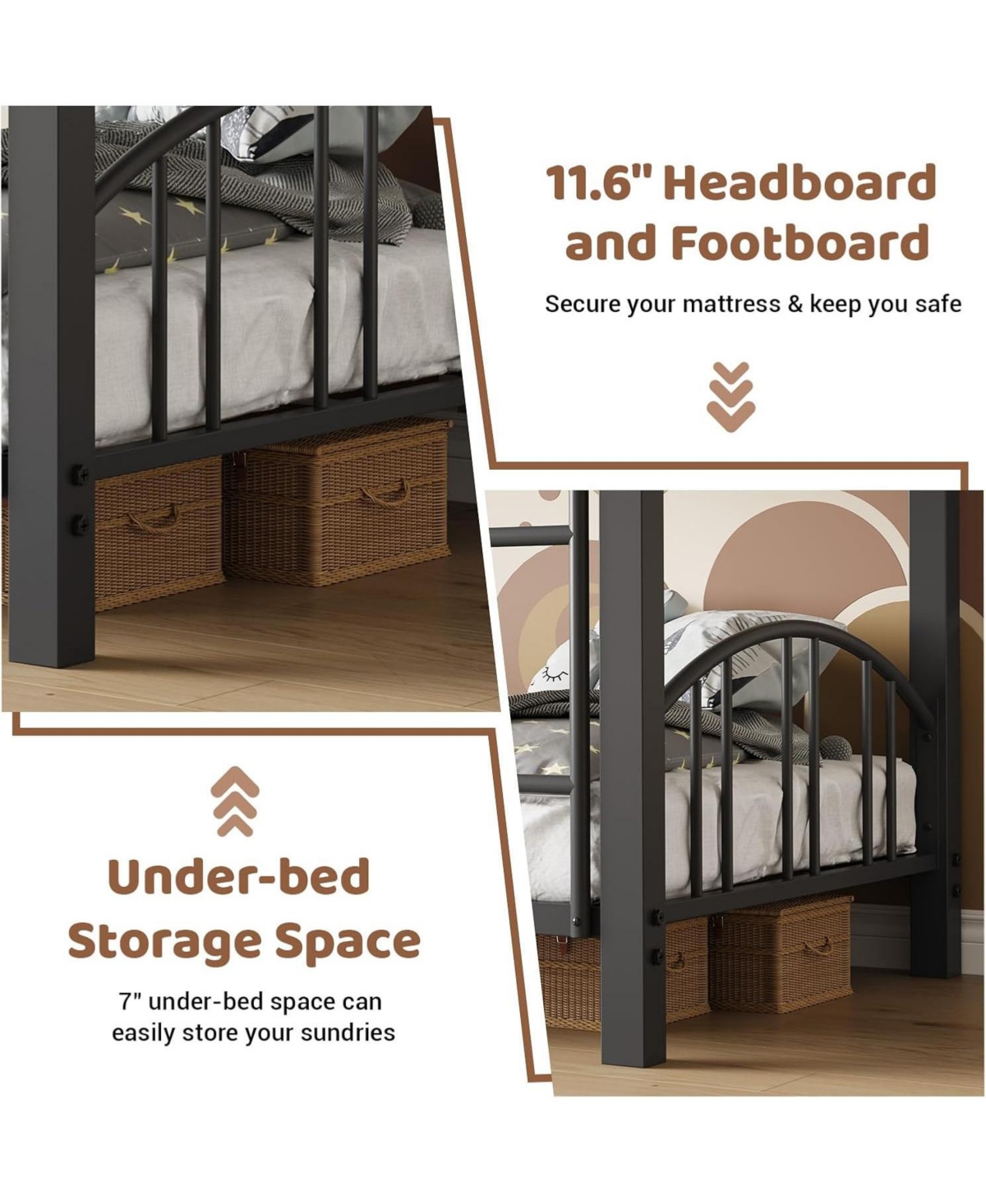 gaomon Metal Twin Over Twin Heavy Duty Bunk Bed with Safety Ladder, Arched Guardrail, Space-Saving, No Box Spring – Bunk Bed