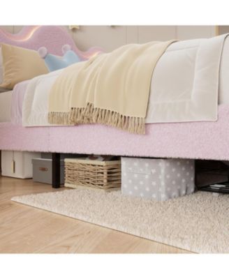 Full Size Boucle Upholstered LED Platform Bed Frame with Storage Drawers Flower Headboard