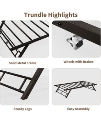 Easy Assembly Twin Size Pop Up Trundle Bed Frame Foldable Metal Platform Trundle Day Bed Space Saving, for Living Room, Guest Room