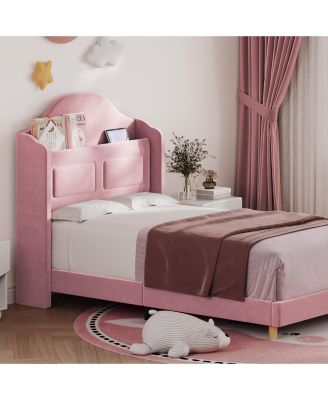 Velvet Upholstered LED Lights Wingback Headboard & Storage Platform Bed Frame