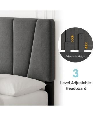 Twin Size Bed Frame with Headboard Adjustable, Velvet Upholstered Twin Platform Bed with Headboard - Queen