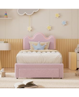 Twin Bed Frames Lamb Velvet Twin Beds Cute Platform Bed Frame for Girls, Boys,Sturdy Platform Bed