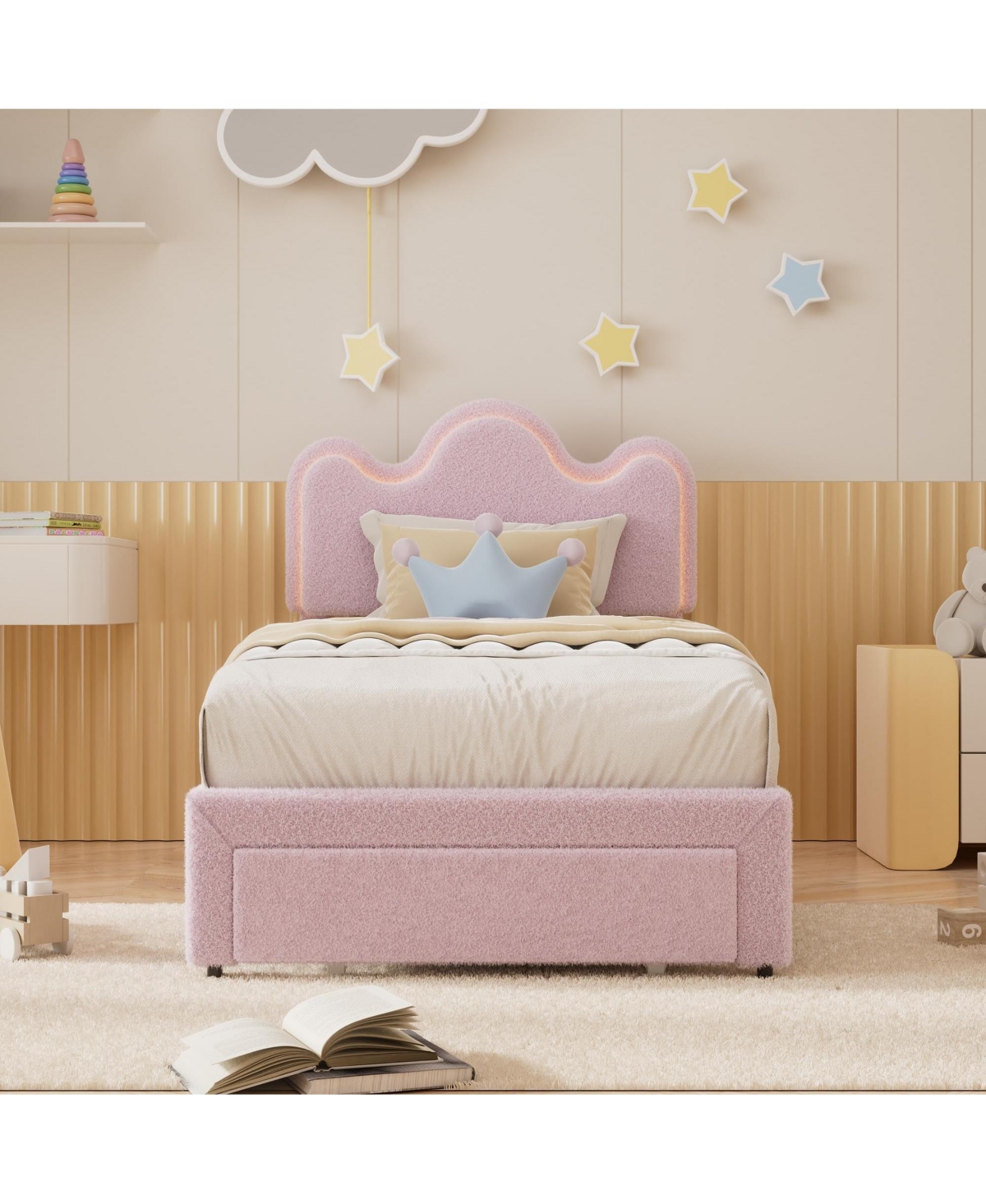 gaomon Twin Bed Frames Lamb Velvet Twin Beds Cute Platform Bed Frame for Girls, Boys,Sturdy Platform Bed