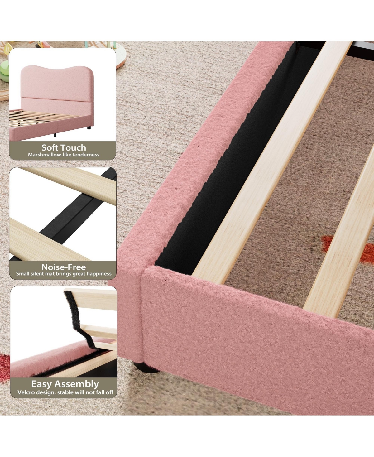 gaomon Twin Bed Frame for Kids with Velvet Upholstered Headboard