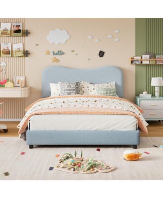 Bed Frame Velvet Upholstered Headboard Low Profile Platform Bed, Twin