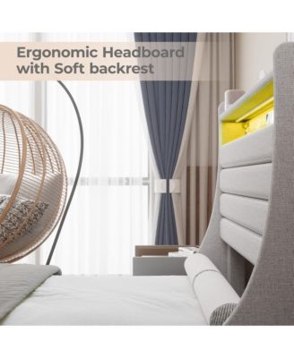 Queen Bed Frame with USB Charging Station & LED Lights