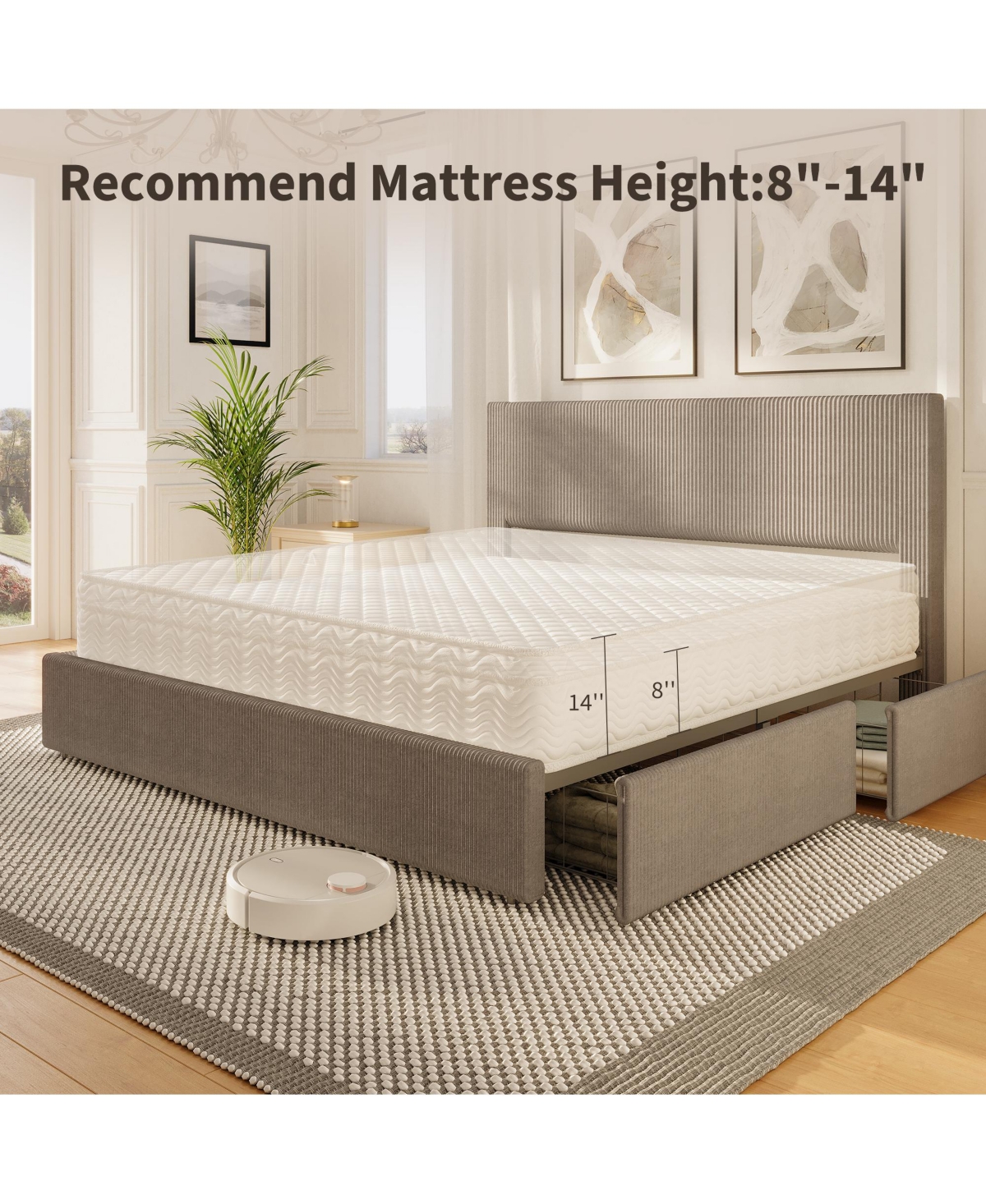 gaomon King Size Bed Frame with 4 Storage Drawers