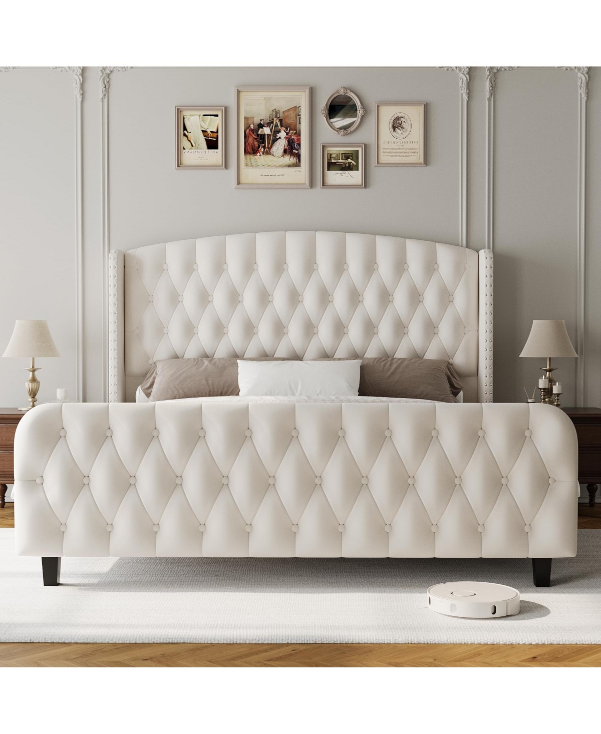 gaomon 51" Tall Queen Size Bed Frame with Deep Button Tufted Wingback Headboard and Footboard