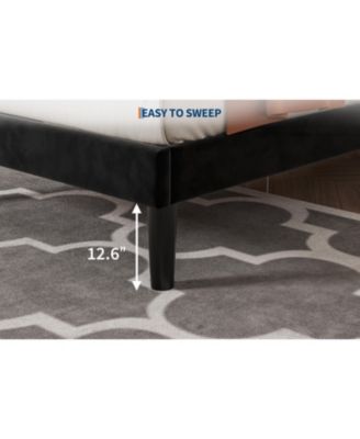 Queen Size Velvet Upholstered Headboard with Wood Slats Solid Stable Platform Bed Frame