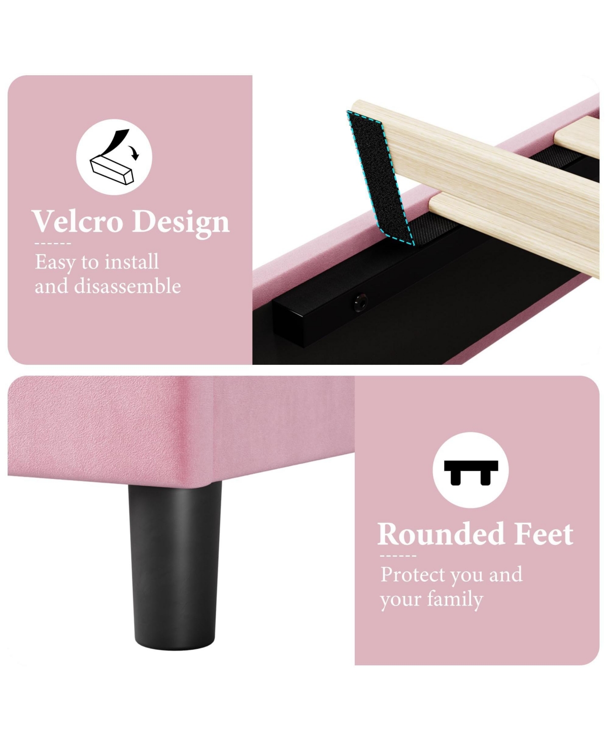 Gaomon Pink King Bed Frame with Upholstered Headboard, Heavy-Duty Platform Bed Frame with Strong Wood Slats, No Box Spring