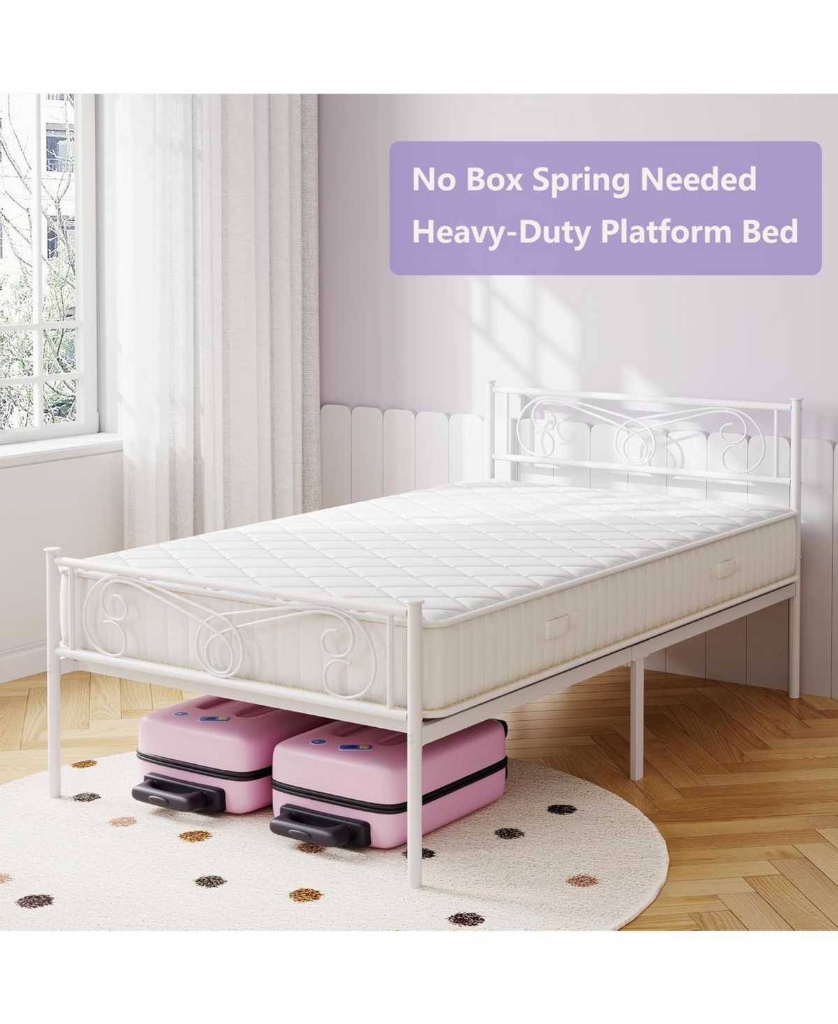 gaomon Twin Metal Bed Frame for Kids – Platform with Headboard & Footboard, Heavy Duty Slats,No Box Spring, Noise-Free,Purple