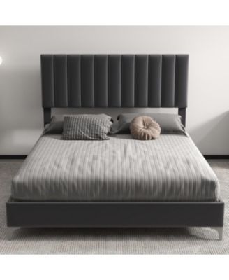 Queen Velvet Adjustable Platform Bed with Headboard, Strong Wooden Slats, Noise-Free, Easy Assembly, No Box Spring Needed