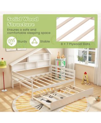 Full Size Daybed w/ Twin Size Trundle Bedside Bookshelf & Headboard