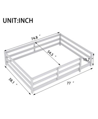 Grey Wood Full Size Kids Floor Bed Kids Montessori Floor Bed with Fence for Girls, Boys