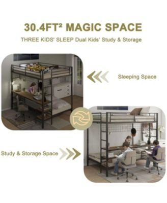 Streamdale Ethan Full Over Twin Bunk Bed with Desk, Charging Station & Storage, Black/Cinnamon Oak