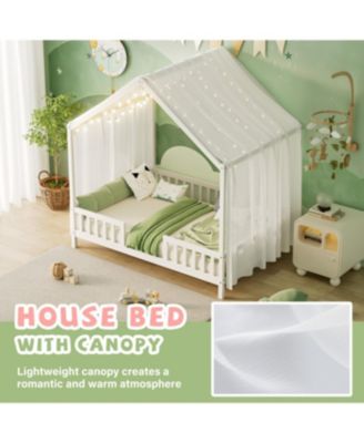 Montessori Floor Bed with Canopy, Full Size House Shape Toddler Bed Frame