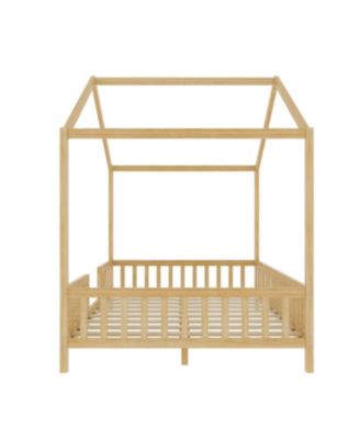 Montessori Floor Bed with Canopy, Full Size House Shape Toddler Bed Frame