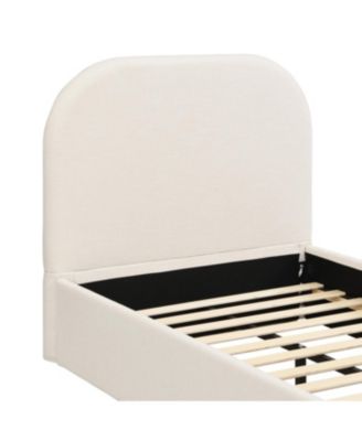 Twin Size Linen Upholstered Curved Headboard Bed Frame, Beige