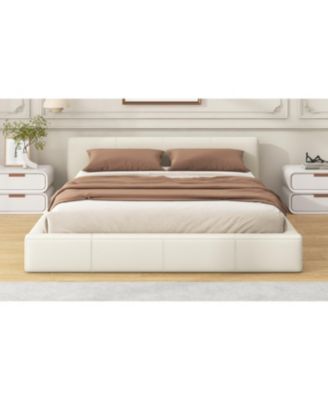 Queen Size Faux Leather Birch Engineered Wood Minimalist Design, Durable Frame, No Box Spring Required Bed