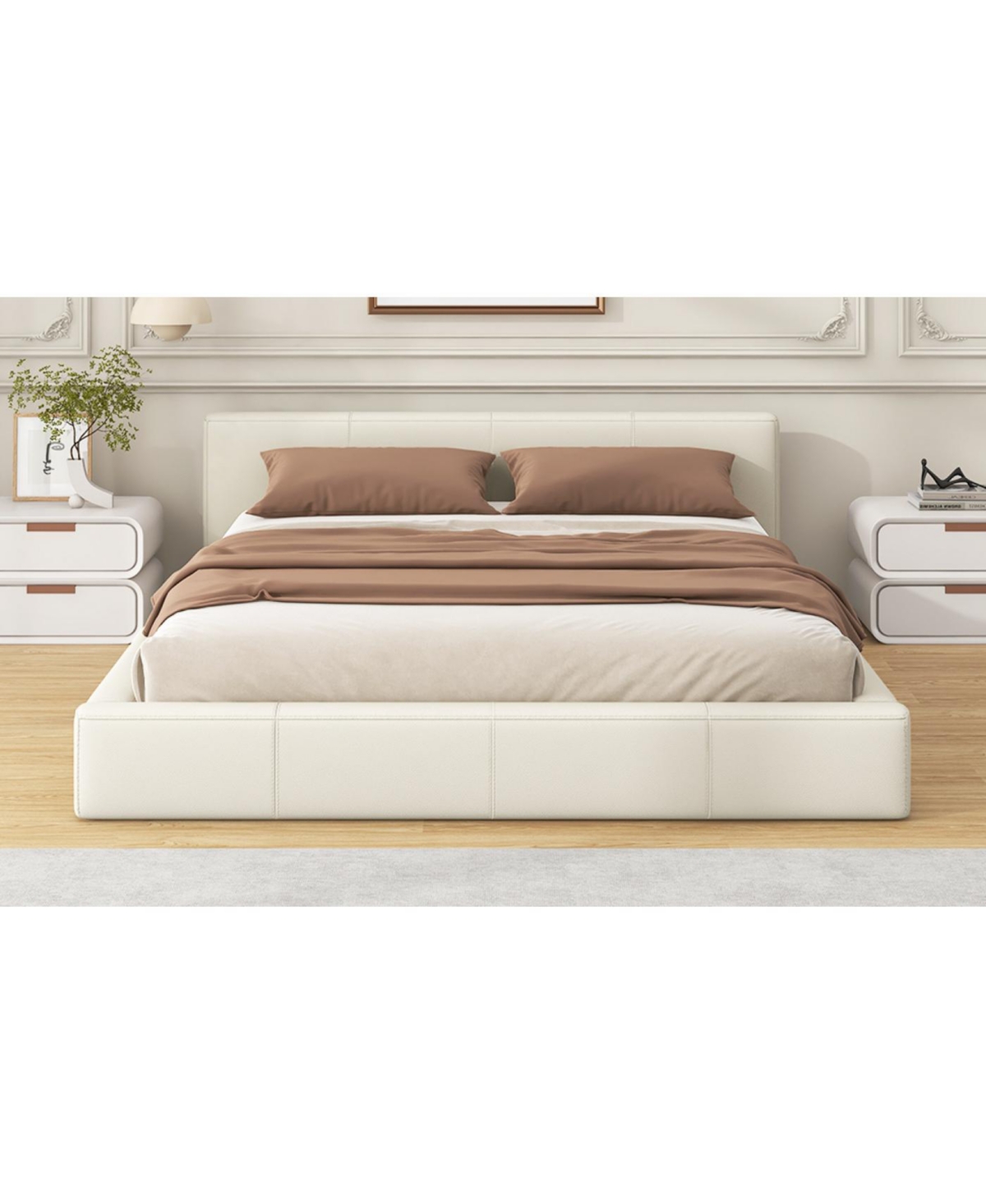 Streamdale Furniture Queen Faux Leather Birch Engineered Wood Minimalist Design, Durable Frame, No Box Spring Required Bed