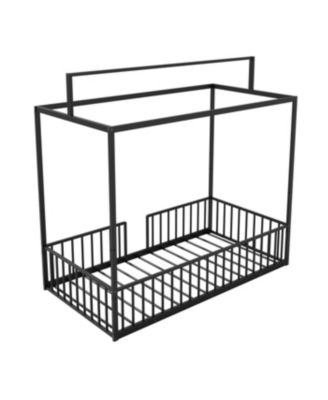 Streamdale Montessori 3-in-1 Convertible Metal Toddler Bed with Canopy, Twin, Black